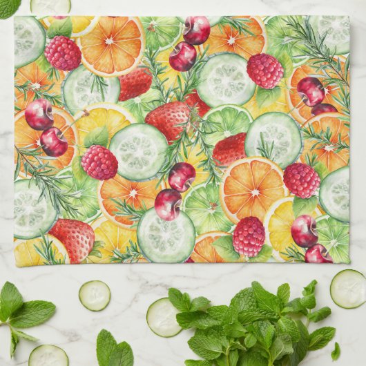 Waterverf Zomerfruit Theedoek (Gevouwen)