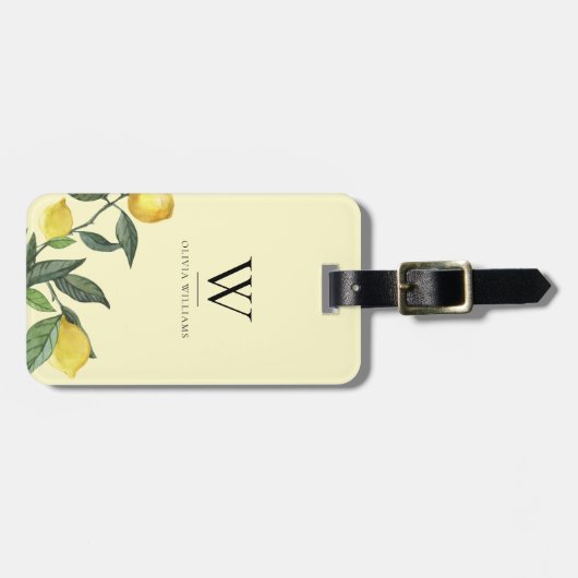 Waterverf zomerlemonmonogram bagagelabel (Voorkant horizontaal)