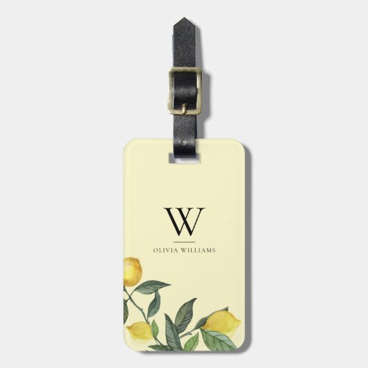 Waterverf zomerlemonmonogram bagagelabel (Voorkant verticaal)