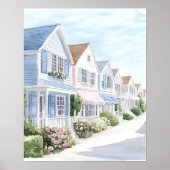 Waterverf Zomerpastel Kusthuisjes Poster (Voorkant)