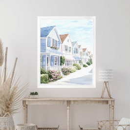 Waterverf Zomerpastel Kusthuisjes Poster