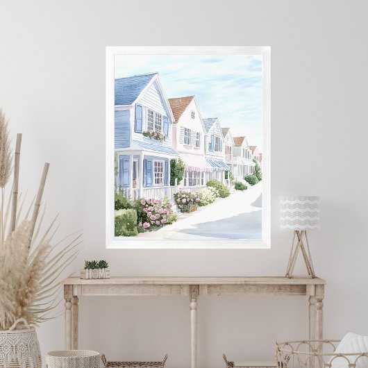 Waterverf Zomerpastel Kusthuisjes Poster