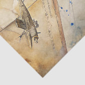 Waterverf zomerreis blauw retro vliegtuig tissuepapier (Detail)