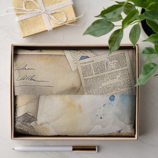 Waterverf zomerreis blauw retro vliegtuig tissuepapier (Geschenk)