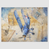 Waterverf zomerreis blauw retro vliegtuig tissuepapier (Voorkant)