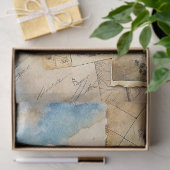 Waterverf zomerreis blauw retro vliegtuig tissuepapier (Geschenk)