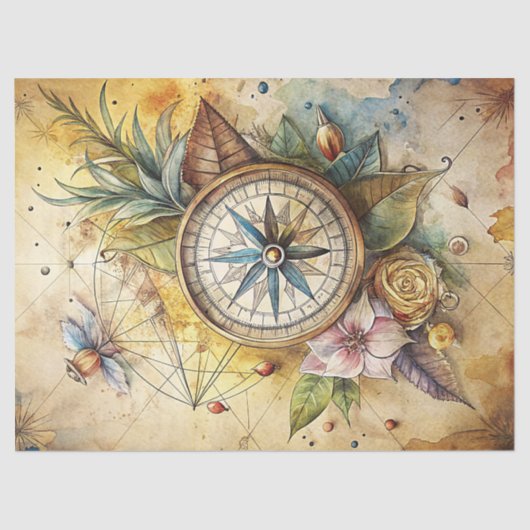 Waterverf zomerreis retro bloemenkompas tissuepapier (Voorkant)