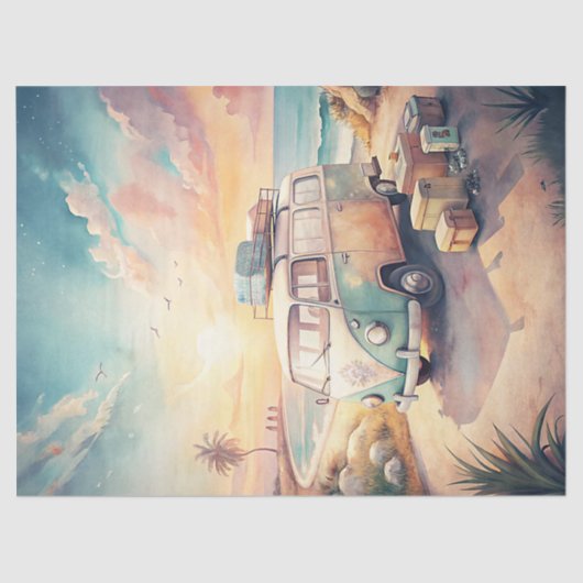 Waterverf zomerreizen tropische retro bus tissuepapier (Voorkant)