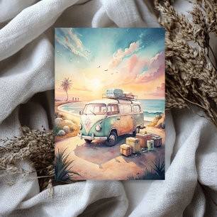 Waterverf zomerreizen tropische retro bus tissuepapier