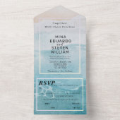 Waterverf zomerstrand bruiloft all in one uitnodiging (Binnen)