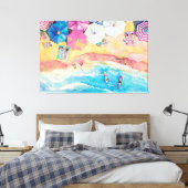 Waterverf zomerstrand canvas afdruk (Insitu (Slaapkamer))