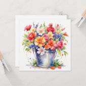 Waterverf zomertuin bloeit in een emmer kaart (Voorkant / Achterkant in situ)