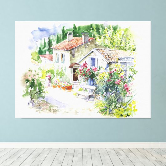 Waterverf zomertuin canvas afdruk (Insitu (Houten vloer))