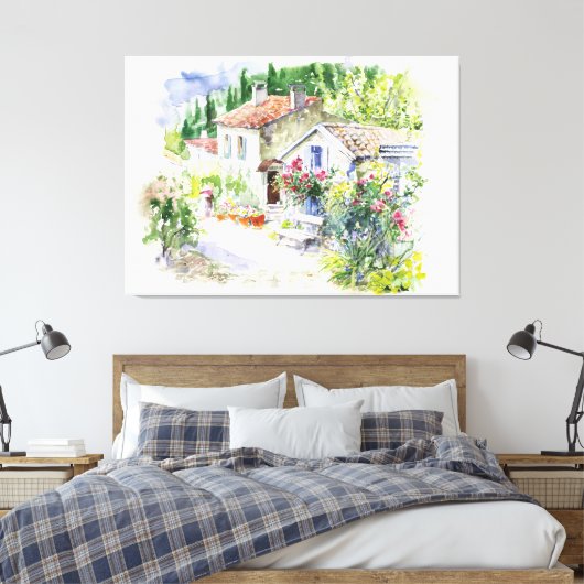 Waterverf zomertuin canvas afdruk (Insitu (Slaapkamer))