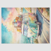 Waterverf zomervakantie retro bus tissuepapier (Voorkant)