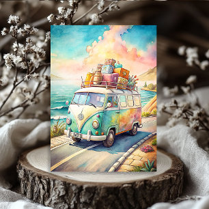 Waterverf zomervakantie retro bus tissuepapier