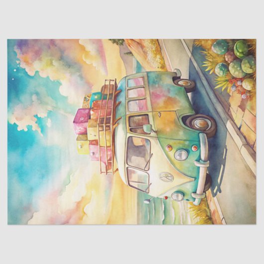 Waterverf zomervakantie retro bus tissuepapier (Voorkant)