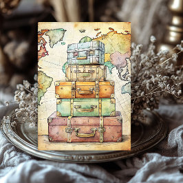 Waterverf zomervakantie retro koffers tissuepapier