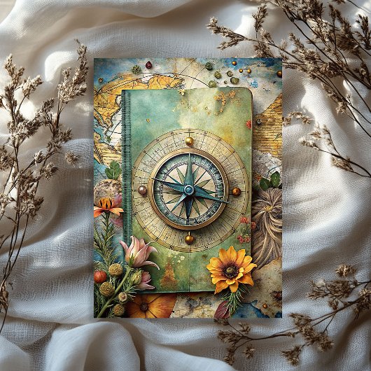 Waterverf zomervakantie retro kompas planner tissuepapier