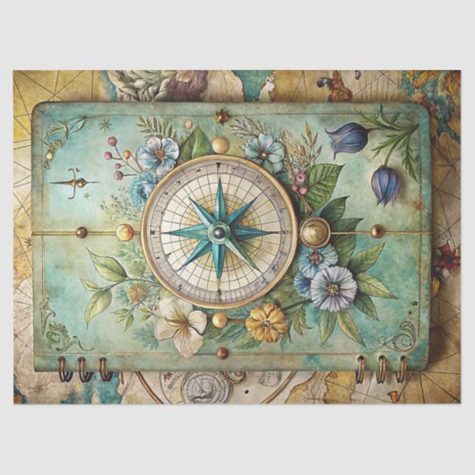 Waterverf zomervakantie retro kompas planner tissuepapier (Voorkant)