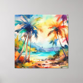 Waterverf zon door het palmy strand canvas afdruk (Voorkant)