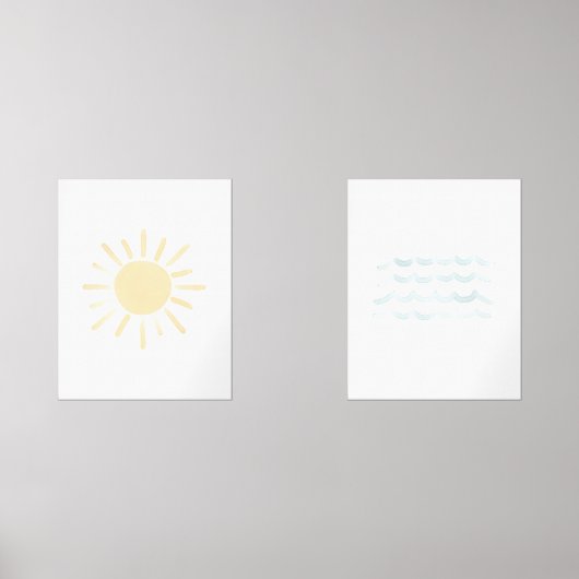 Waterverf zon en golven strand kwekerij muurkunst sets (Voorkant)