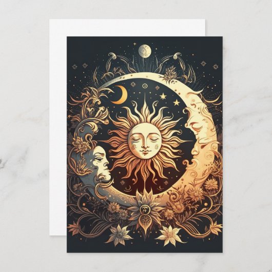 Waterverf Zon en Maan Celestial Bedankkaart (Voorkant / Achterkant)