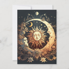 Waterverf Zon en Maan Celestial Bedankkaart