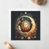 Waterverf Zon en Maan Celestial Notitiekaartje (Voorkant / Achterkant in situ)