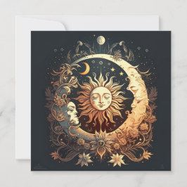 Waterverf Zon en Maan Celestial Notitiekaartje