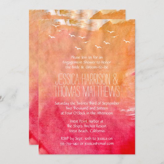 Waterverf Zonnebakdouche of Verloving Kaart (Voorkant / Achterkant)