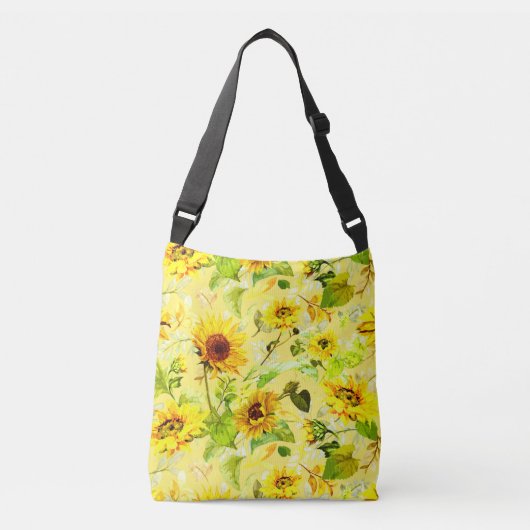 Waterverf Zonnebloem 2 Crossbody Tas (Voorkant)