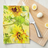 Waterverf Zonnebloem 2 Theedoek (Quarter Fold)