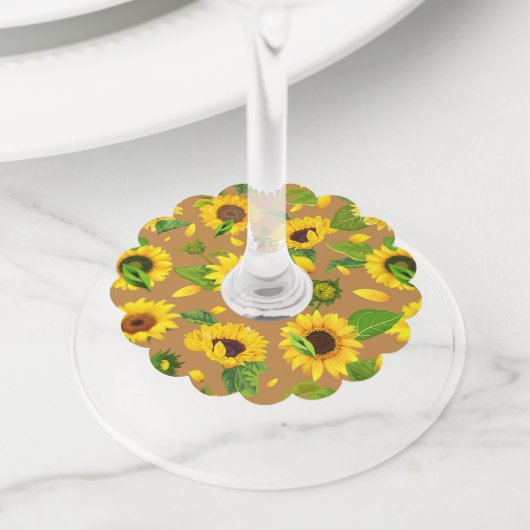 Waterverf Zonnebloem 5 Wijnglaslabel (Dichtbij)