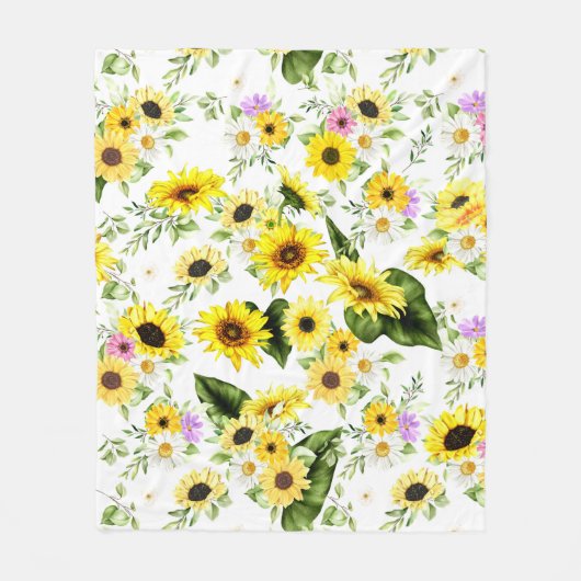 Waterverf Zonnebloem 7 Fleece Deken (Voorkant)