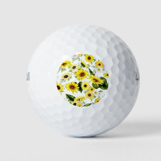 Waterverf Zonnebloem 7 Golfballen (Voorkant)