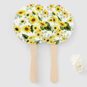 Waterverf Zonnebloem 7 Handwaaier (Voorkant en achterkant)