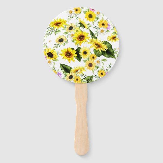Waterverf Zonnebloem 7 Handwaaier (Voorkant)