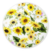 Waterverf Zonnebloem 7 Keramische Knop (Voorkant)