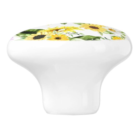 Waterverf Zonnebloem 7 Keramische Knop (Zijkant)