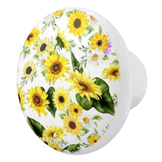 Waterverf Zonnebloem 7 Keramische Knop (Rechts)