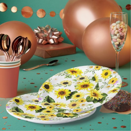 Waterverf Zonnebloem 7 Papieren Bordje (Multi)