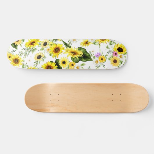 Waterverf Zonnebloem 7 Persoonlijk Skateboard (Horizontaal)