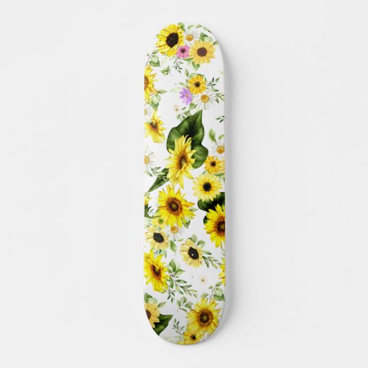 Waterverf Zonnebloem 7 Persoonlijk Skateboard (Voorkant)