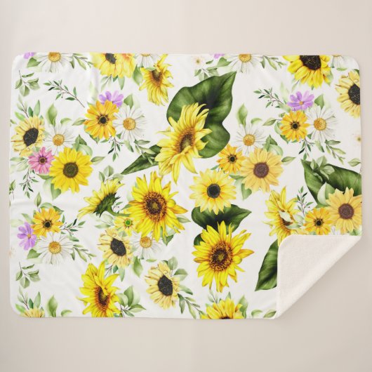 Waterverf Zonnebloem 7 Sherpa Deken (Voorkant (horizontaal))