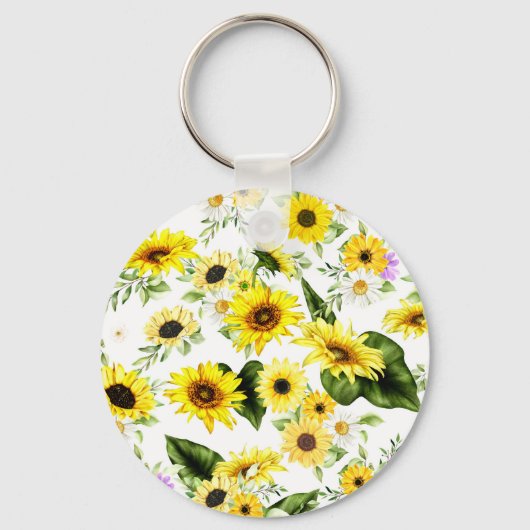 Waterverf Zonnebloem 7 Sleutelhanger (Voorkant)
