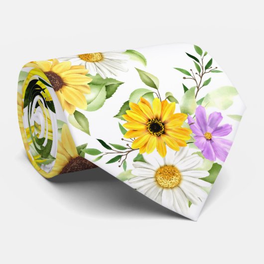 Waterverf Zonnebloem 7 Stropdas (Opgerold)