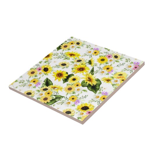 Waterverf Zonnebloem 7 Tegeltje (Zijkant)