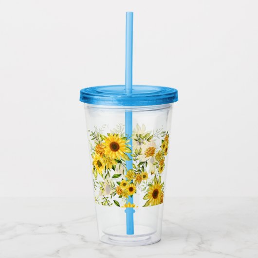 Waterverf Zonnebloem 8 Acryl Drinkbeker (Voorkant)