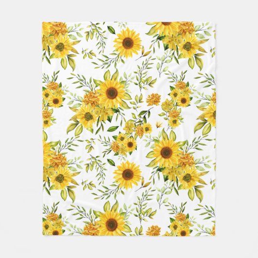 Waterverf Zonnebloem 8 Fleece Deken (Voorkant)